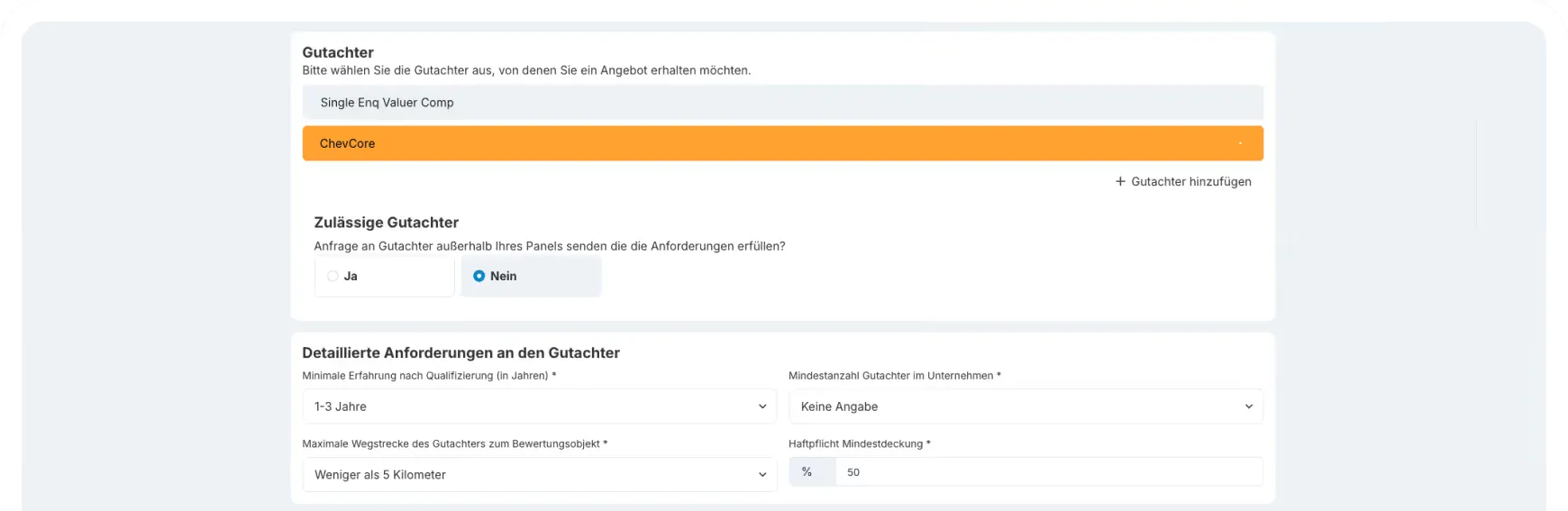 Screenshot WBW Plattform – Lead-Generierung und Prozess-Management für Immobilienbewertungen